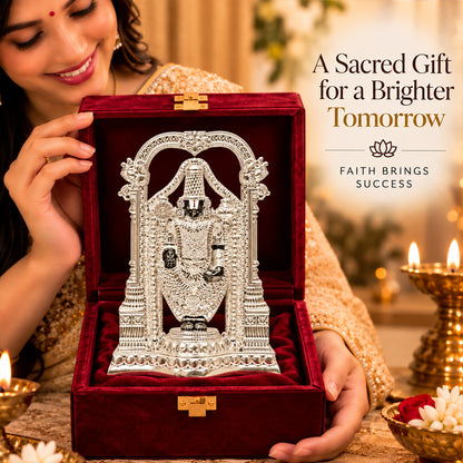 999 Silver-Plated Lord Tirupati Balaji Idol | Premium Gift Box | 20x13 CM