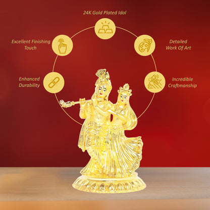 DIVINITI 24K Gold Plated Radha Krishna Idols Statue Spiritual Love for Home, Office, Puja Mandir, Luxury Gift (11.5x8 CM)