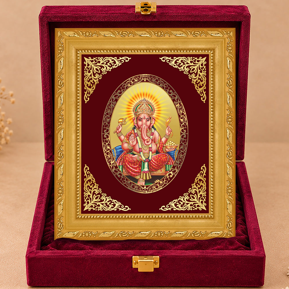 24K Gold-Plated Lord Ganesha Frame | Premium Gift Box | 16x13.5 CM
