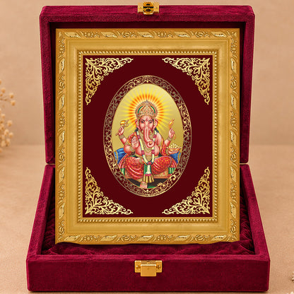 24K Gold-Plated Lord Ganesha Frame | Premium Gift Box | 16x13.5 CM