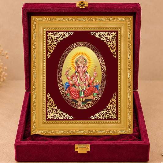 24K Gold-Plated Lord Ganesha Frame | Premium Gift Box | 16x13.5 CM