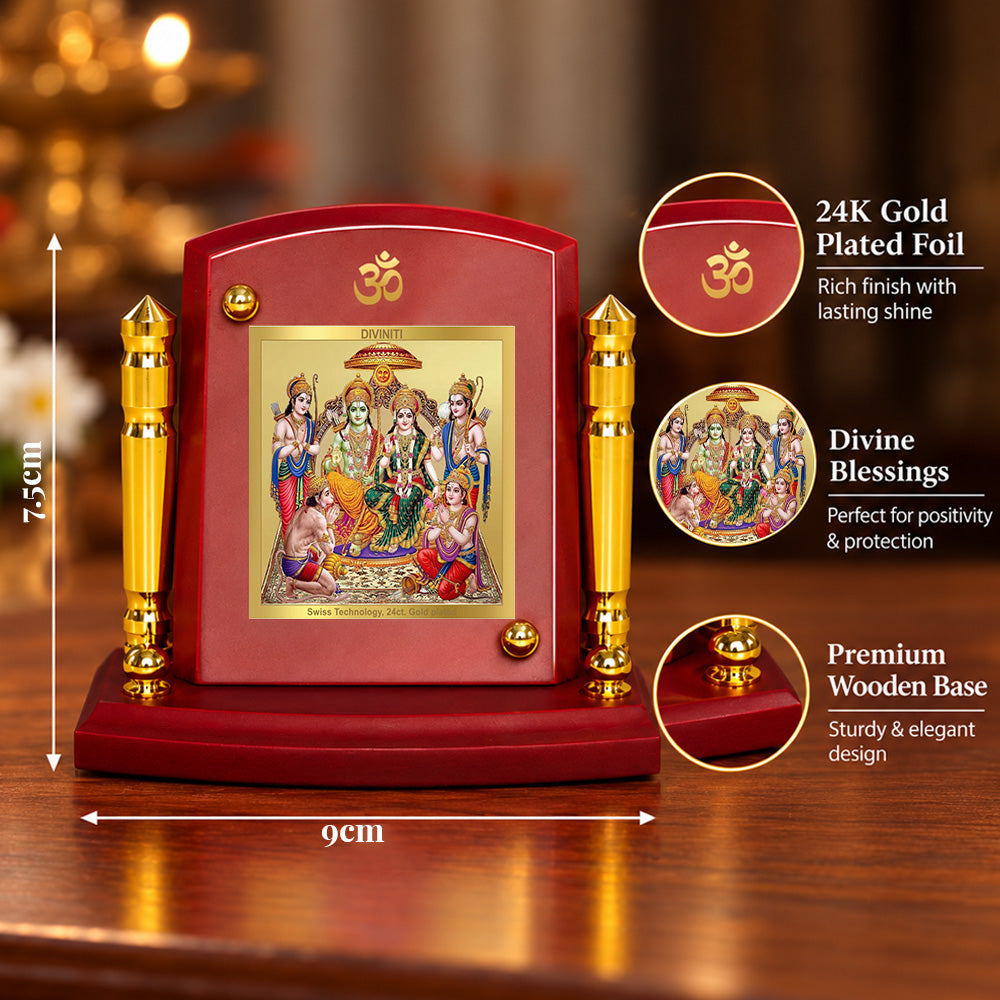 24K Gold-Plated Ram Darbar MDF Car Dashboard Frame | 7.5x9 CM