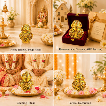 24K Gold-Plated Om Coin Kalash | Premium Gift Box | 6x5 CM