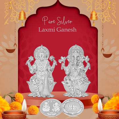 DIVINITI Pure Silver Coin Featuring Laxmi Ganesh & Om A Sacred Symbol of Prosperity and Spirituality for Home & Office Décor, Puja Room Diwali Gift (20g)