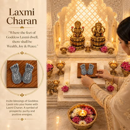 999 Silver-Plated Antique Lakshmi Charan Paduka | Premium Gift Box | 7x3 CM