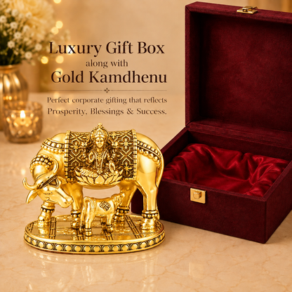 24K Gold-Plated Kamdhenu Cow Idol | Premium Gift Box | 11x9 CM