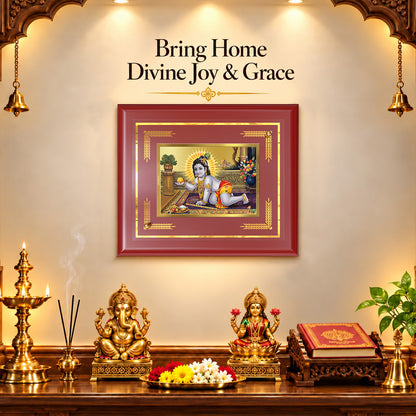 24K Gold-Plated Laddu Gopal MDF Frame | Premium Velvet Gift Box | 27x35 CM