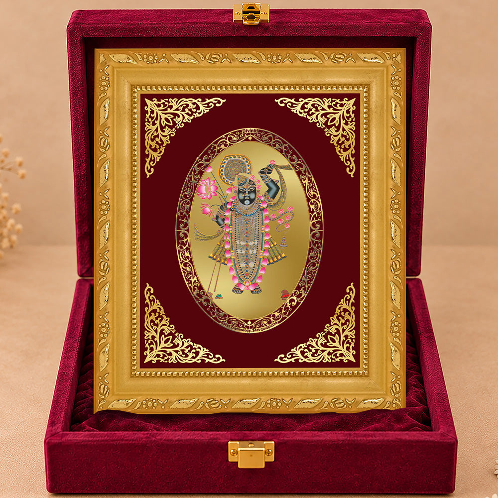 24K Gold-Plated Shrinath Ji Frame | Premium Gift Box | 16x13.5 CM