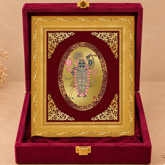 24K Gold-Plated Shrinath Ji Frame | Premium Gift Box | 16x13.5 CM
