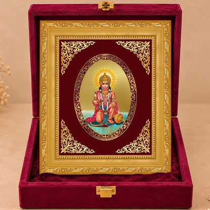 24K Gold-Plated Lord Hanuman Frame | Premium Gift Box | 16x13.5 CM
