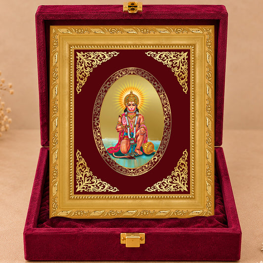 24K Gold-Plated Lord Hanuman Frame | Premium Gift Box | 16x13.5 CM