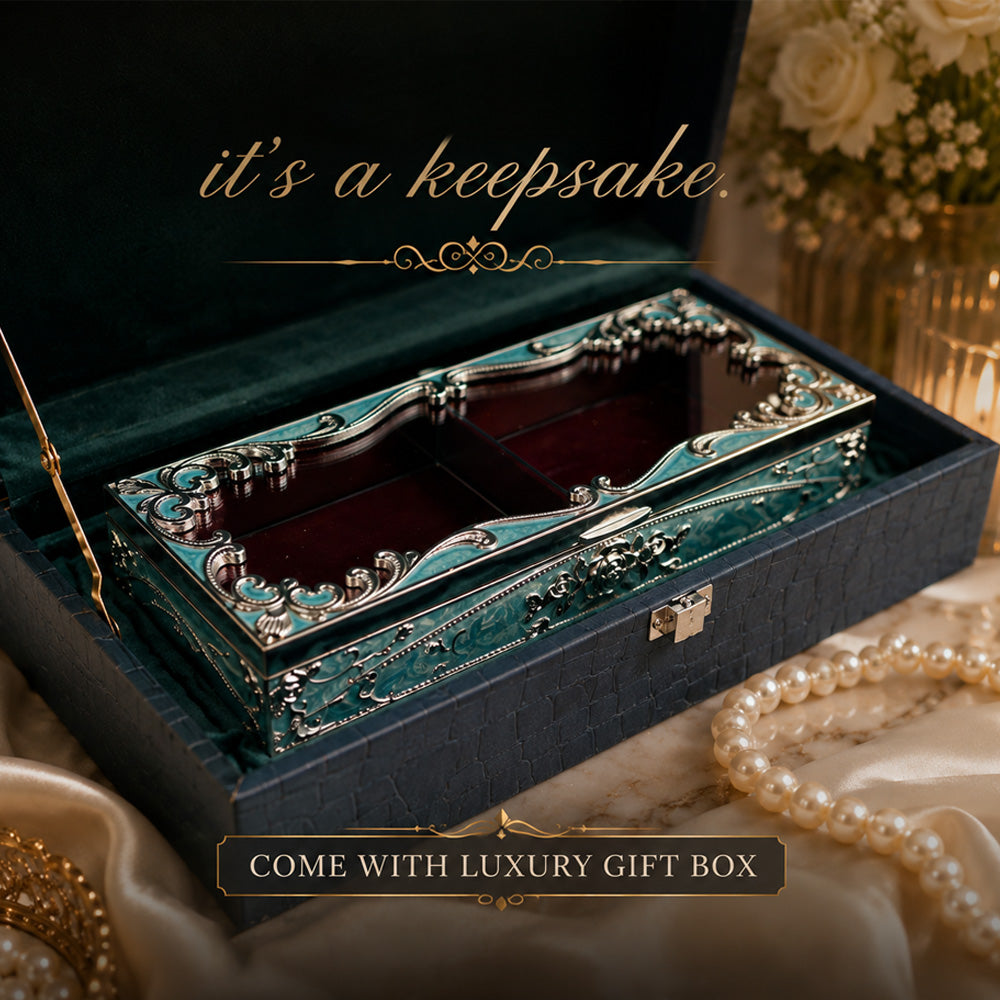 Diviniti German Silver Decorative 2-in-1 Box | Premium Turquoise Wedding & Festive Gift Box