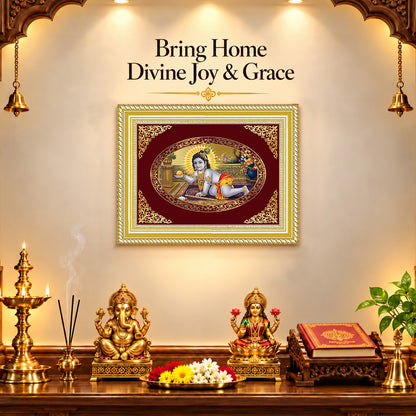 24K Gold-Plated Laddu Gopal Frame | Premium Gift Box | 35x27 CM