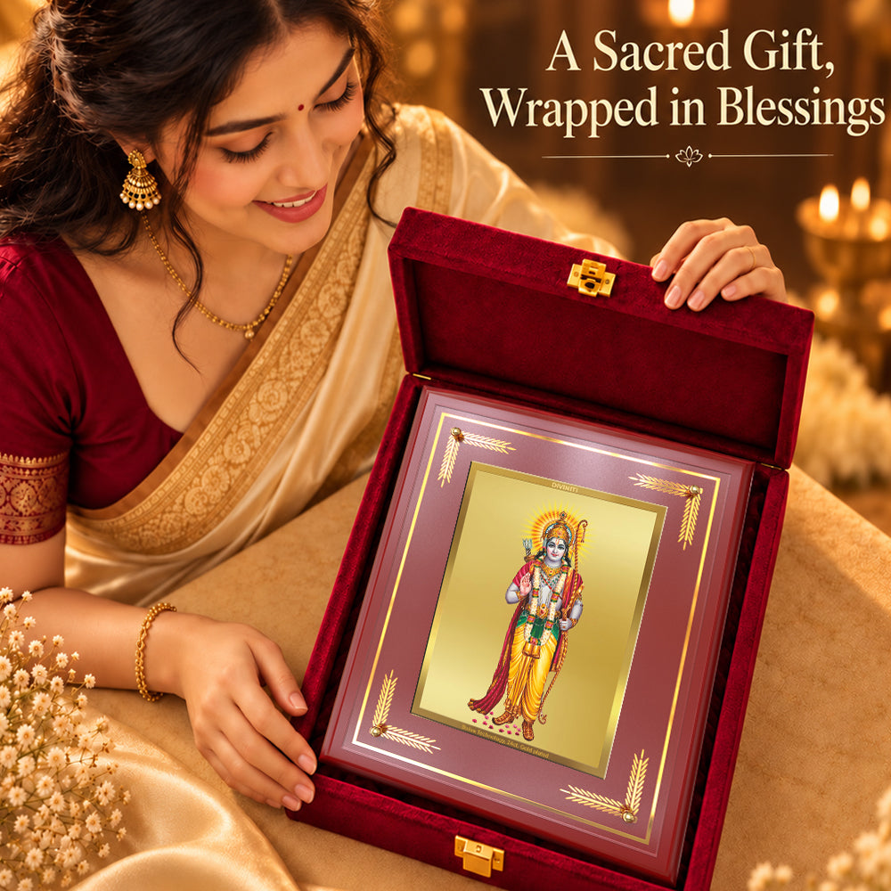 24K Gold-Plated Lord Ram Ji MDF Frame | Premium Gift Box | 27x35 CM
