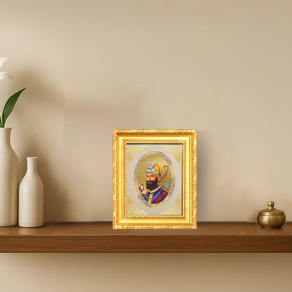 Guru Gobind Singh Ji Divine Sikh Guru Warrior Sacred Royal Tabletop Frame in 24K Gold Plated Foil