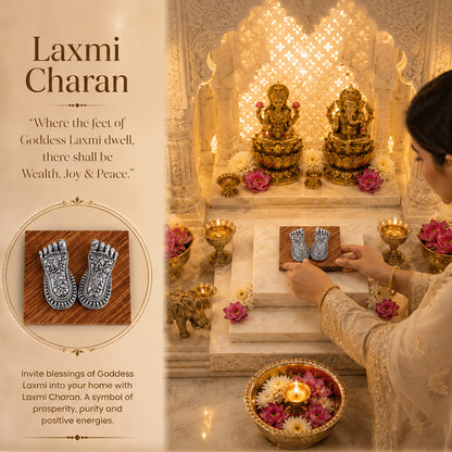 Diviniti 999 Silver Plated Laxmi Charan Paduka with Gift Box | Antique Decor
