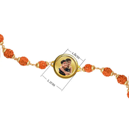 Personalized Rudraksha Rakhi with 18MM 24K Gold Plated Foil Divine Raksha Bandhan Gift