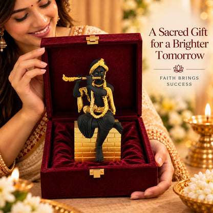 24K Gold-Plated Black Krishna Idol | Premium Gift Box | 16x9 CM