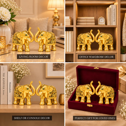 999 Gold-Plated Elephant Pair | Premium Gift Box | 11x12 CM