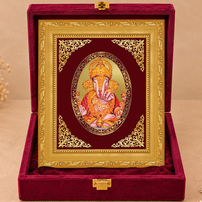 24K Gold-Plated Dagadu Ganesha Frame | Premium Gift Box | 16x13.5 CM