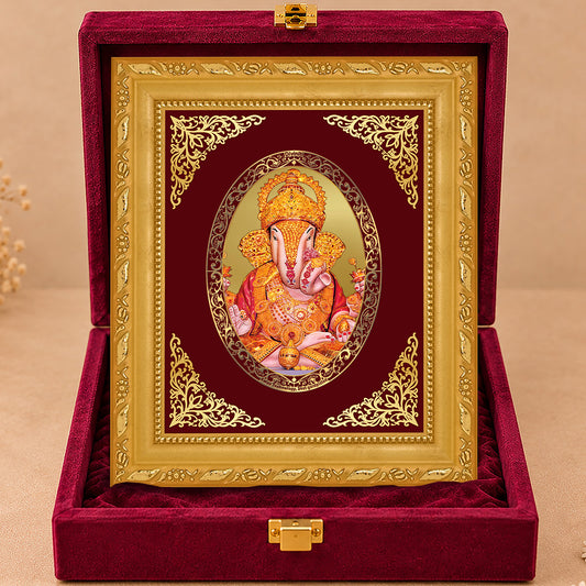 24K Gold-Plated Dagadu Ganesha Frame | Premium Gift Box | 16x13.5 CM
