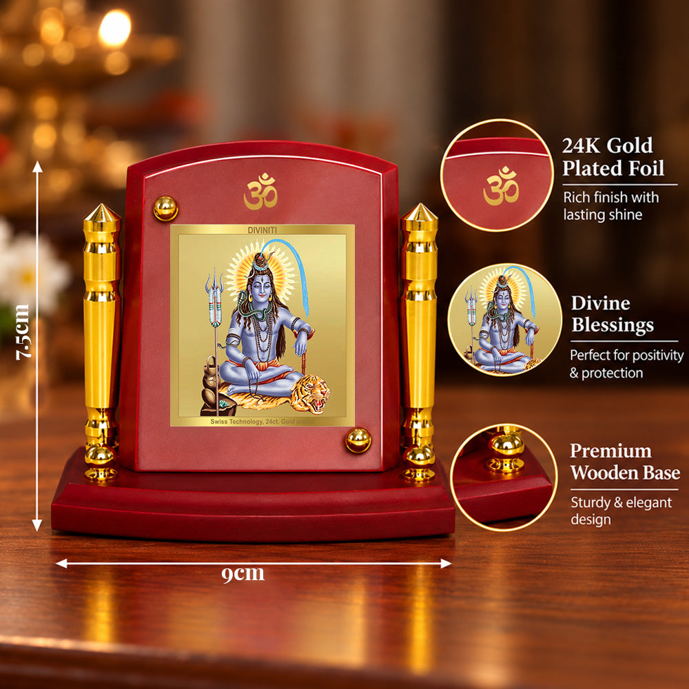 24K Gold-Plated Lord Shiva MDF Car Dashboard Frame | 7.5x9 CM