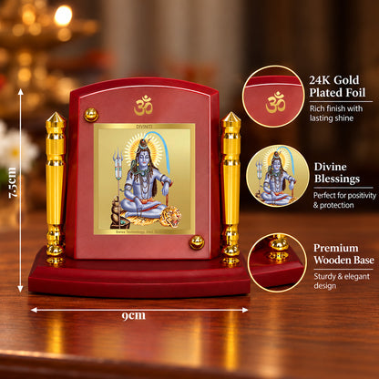 24K Gold-Plated Lord Shiva MDF Car Dashboard Frame | 7.5x9 CM