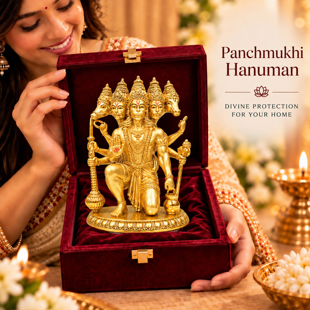 24K Gold-Plated Panchmukhi Hanuman Idol | Premium Gift Box | 17.5x12 CM