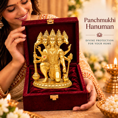 24K Gold-Plated Panchmukhi Hanuman Idol | Premium Gift Box | 17.5x12 CM