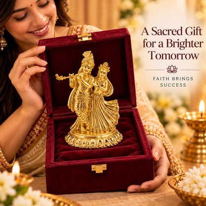 24K Gold-Plated Radha Krishna Idol | Premium Gift Box | 11.5x8 CM