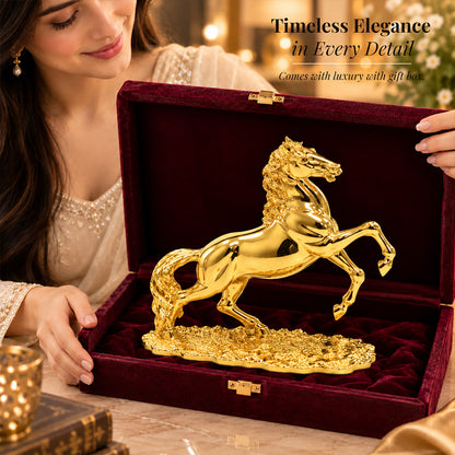 24K Gold-Plated Jumping Horse Idol | Premium Gift Box | 17x22 CM