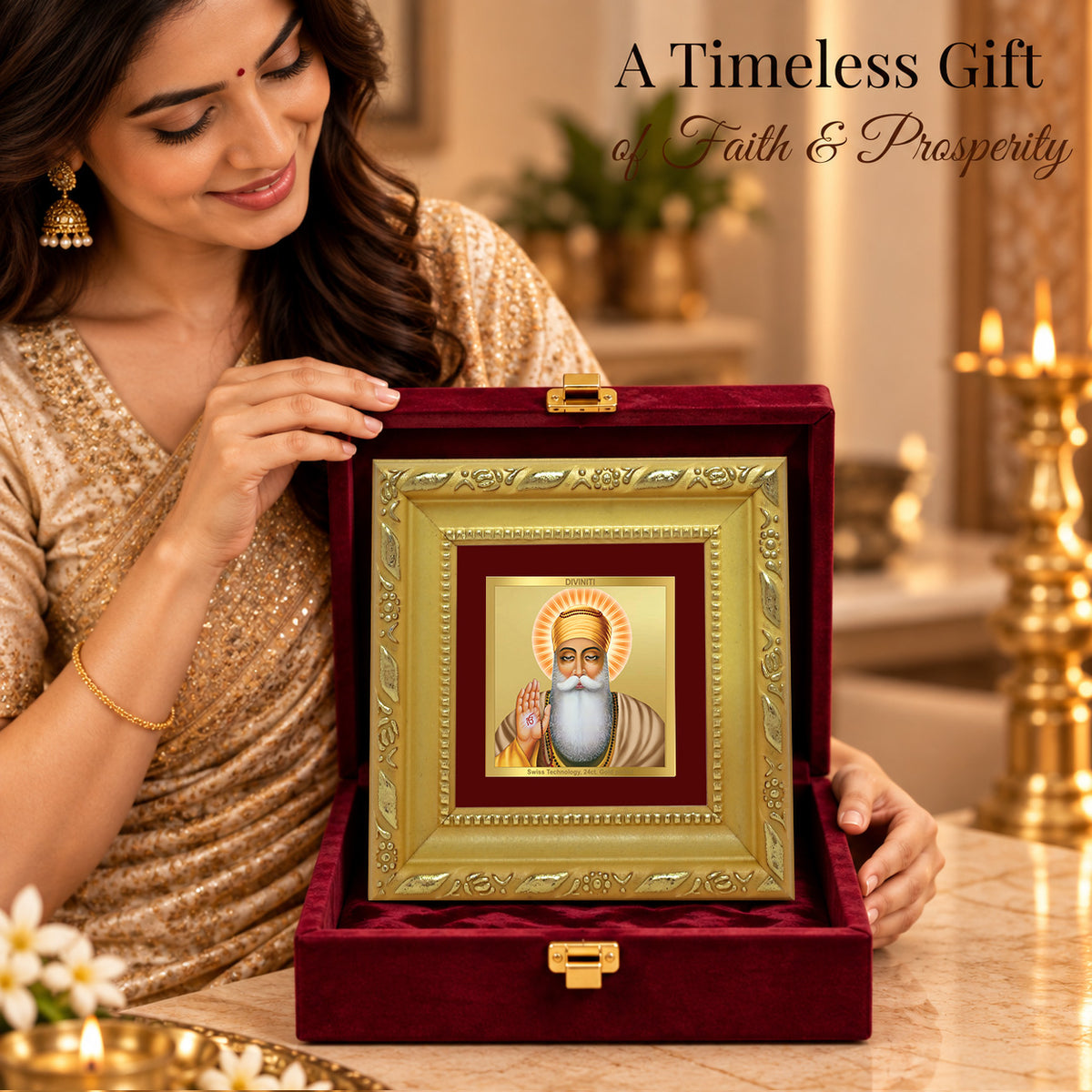 24K Gold-Plated Guru Nanak Frame | Premium Gift Box | 10x10 CM