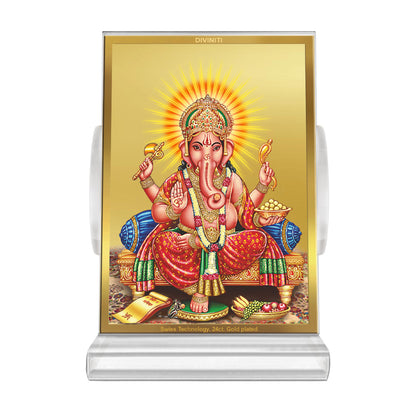 24K Gold-Plated Lord Ganesha Acrylic Car Dashboard Frame | 11x7 CM