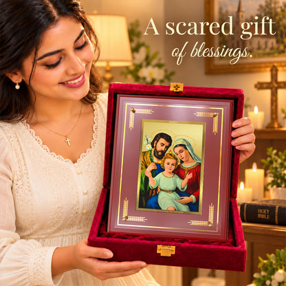 24K Gold-Plated Holy Family MDF Frame | Premium Gift Box | 26x20 CM