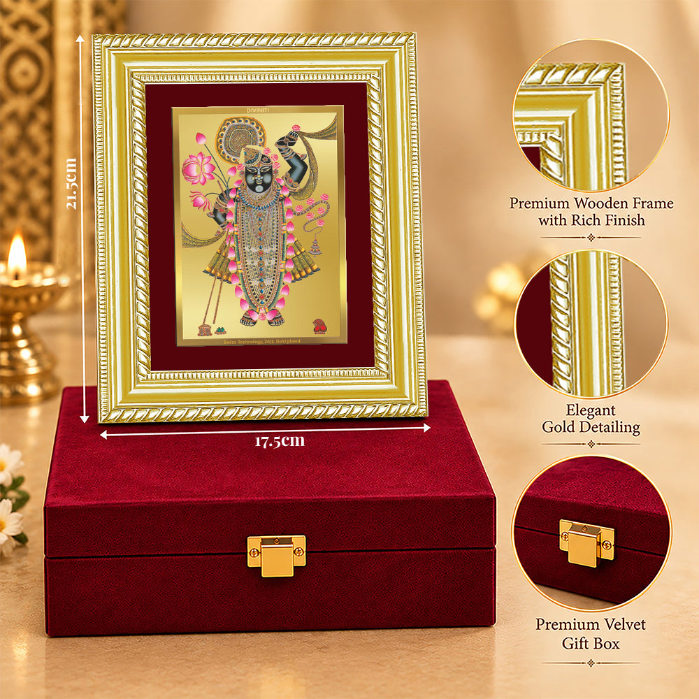 24K Gold-Plated Shrinath Ji Frame | Premium Gift Box | 21.5x17.5 CM