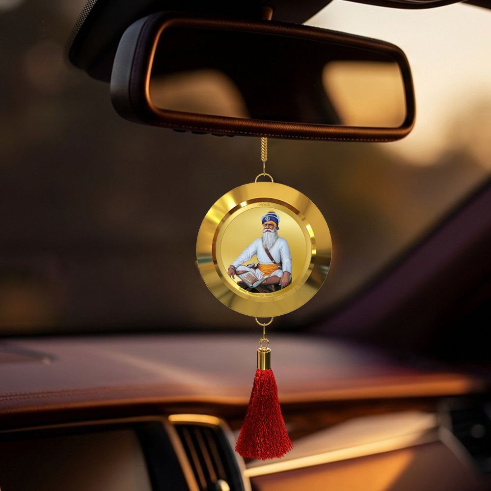 Diviniti 24K Gold Plated Double-Sided Baba Deep Singh & Golden Temple Car Dangler (5.5 cm) | Divine Hanging Car Decor for Protection, Positive Energy & Spiritual Blessings