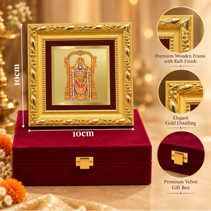 24K Gold-Plated Lord Tirupati Balaji Frame | Premium Gift Box | 10x10 CM