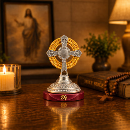 24K Gold & Silver-Plated Holy Cross Resin Idol for Home & Office | Premium Gift Box | 8.5x6.5 CM