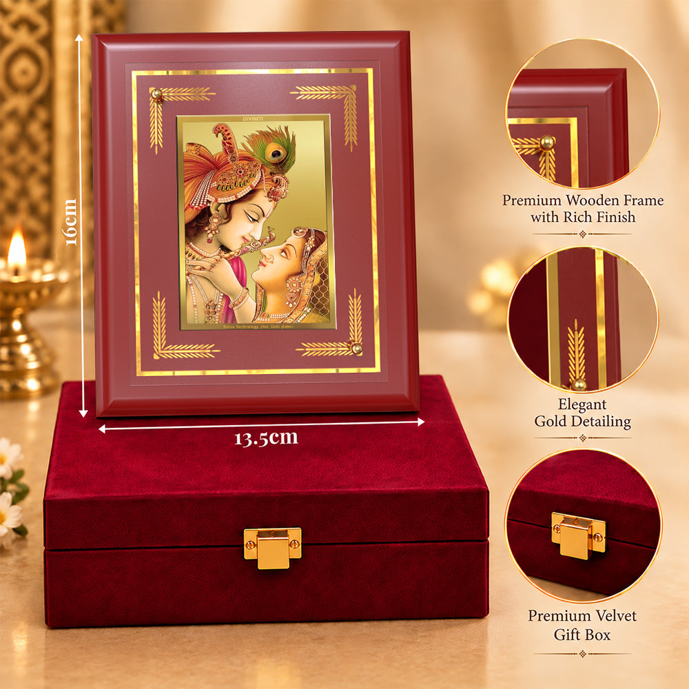 24K Gold-Plated Radha Krishna MDF Frame | Premium Gift Box | 13.5x16 CM