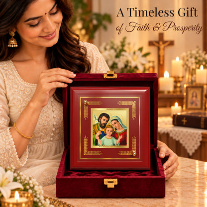 24K Gold-Plated Holy Family MDF Frame | Premium Gift Box | 10x10 CM