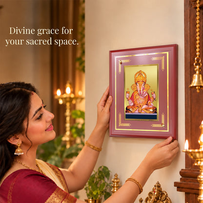 24K Gold-Plated Ganesha Dagadu Ganesha MDF Frame | Premium Gift Box | 26x20 CM