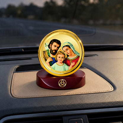 24K Gold-Plated Holy Family Car Dashboard Frame | 5x5 CM