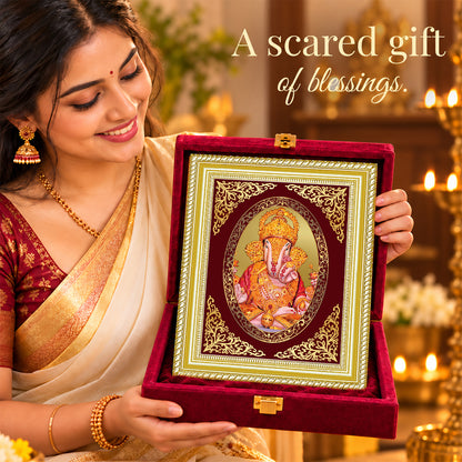 24K Gold-Plated Dagadu Ganesha Frame | Premium Gift Box | 26x20 CM