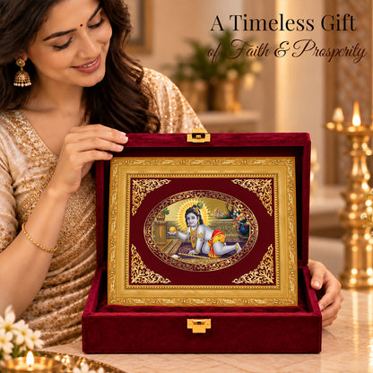 24K Gold-Plated Laddu Gopal Frame | Premium Gift Box | 16x13.5 CM