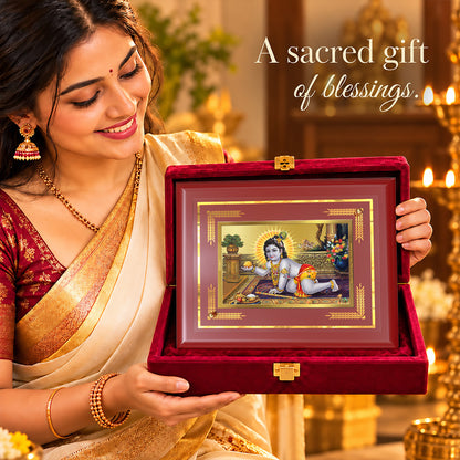 24K Gold-Plated Laddu Gopal MDF Frame | Premium Gift Box | 26x20 CM
