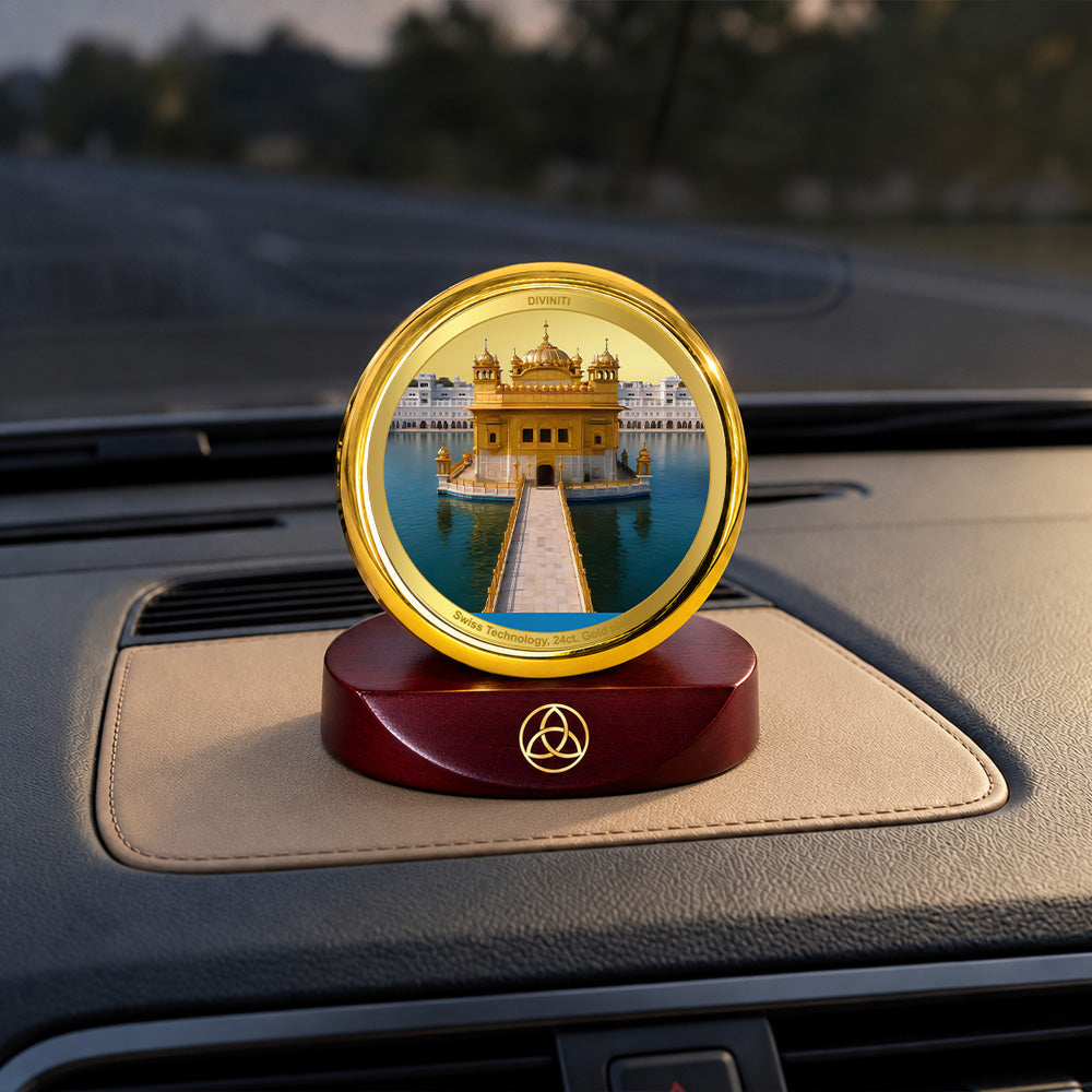 24K Gold-Plated Golden Temple Car Dashboard Frame | 5x5 CM