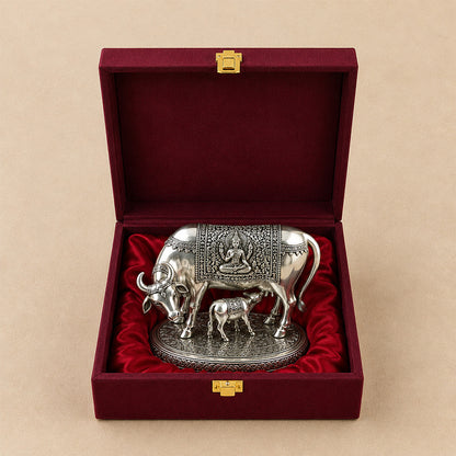 Diviniti 999 Silver Plated Kamdhenu Cow Idol with Gift Box | Antique Décor