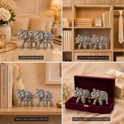 999 Silver-Plated Antique Elephant Pair | Premium Gift Box | 10x13 CM