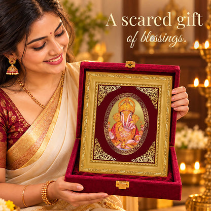 24K Gold-Plated Dagadu Ganesha Frame | Premium Gift Box | 21.5x17.5 CM
