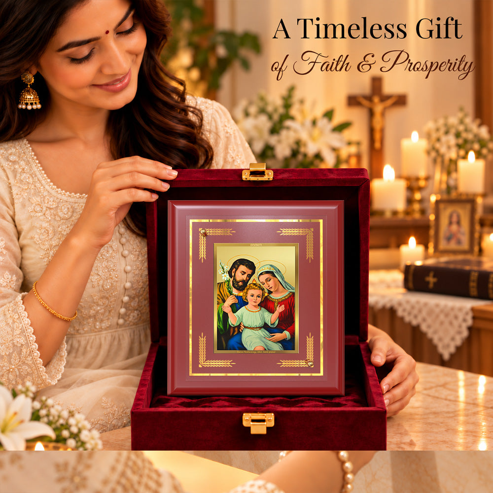 24K Gold-Plated Holy Family MDF Frame | Premium Gift Box | 16 X 13.5 CM